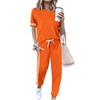 Round Neck Short Sleeve Loose Top & Lace-up Jogger Pants Women's Two-Piece Set