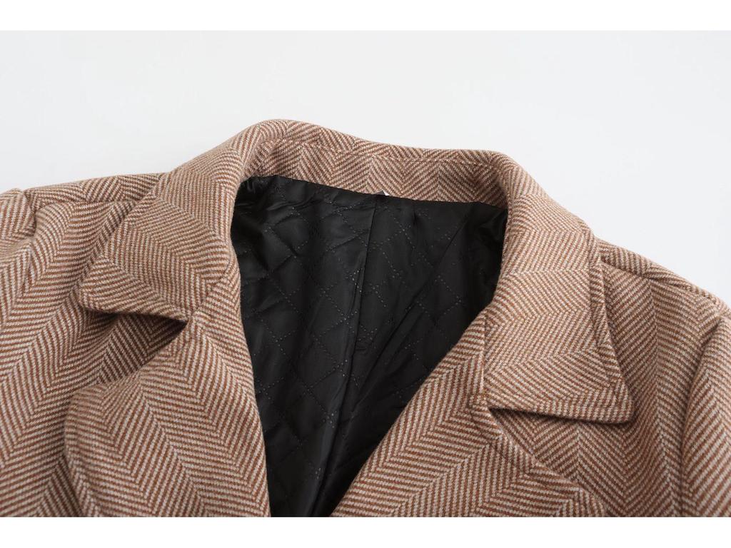Men's Mid-Length Plaid Wool Coat - Double-Breasted, Cotton-Padded Jacket