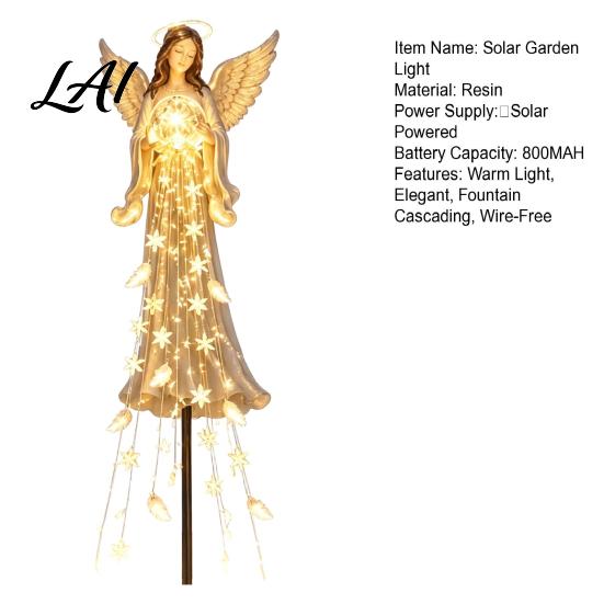 Resin Angel Statue Solar Powered Remembrance Garden Light Blessing Fountain with Cascading Sympathy Gifts for Loss LED Warm Lights Outdoor Memorial