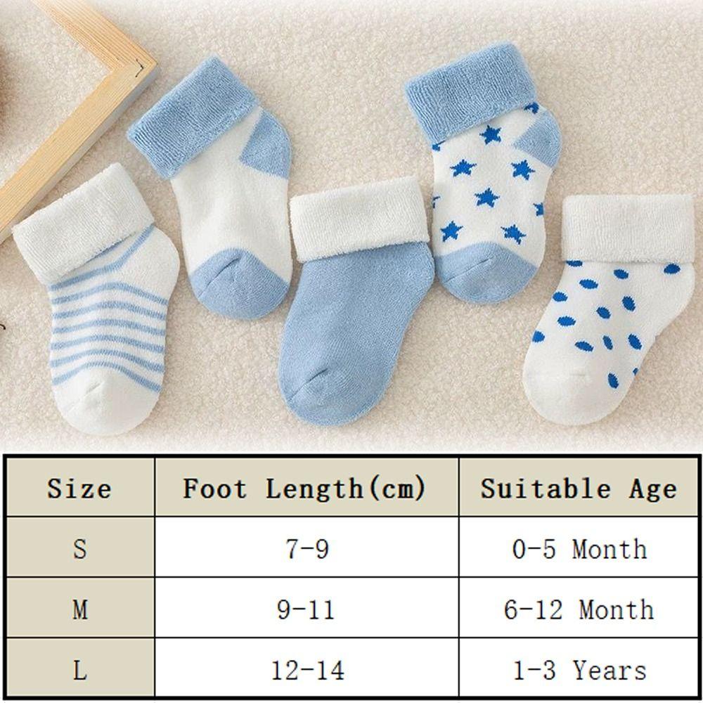 5 Pairs Pink Blue Newborn Socks Cotton Winter Socks New Baby Short Socks  for 0-3 Years Old