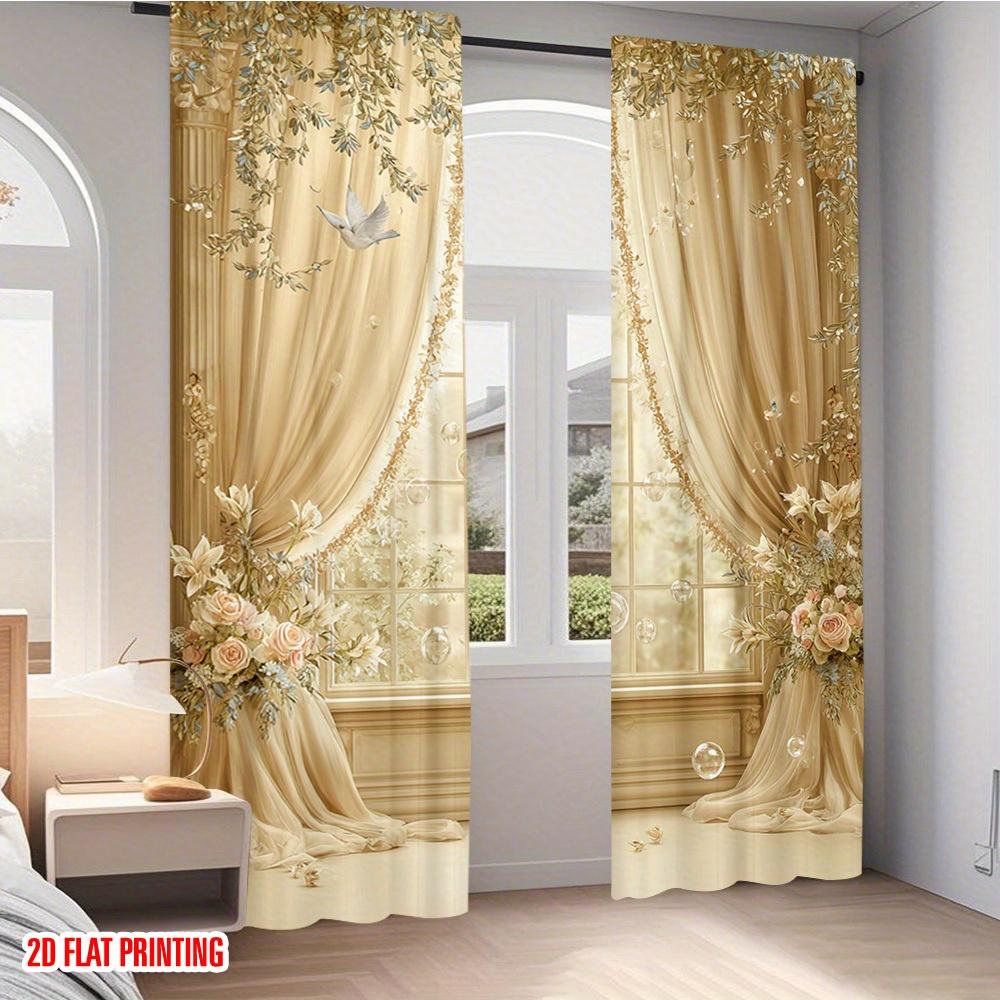 Elegant Floral Dove Print Curtains Polyester Living Room Kitchen Bedroom Sheer Set Of 2 Made With Rod Pocket Decor