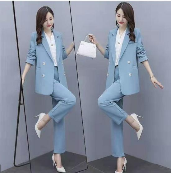 Plus Size Women's 2026 Korean Style Spring/Autumn Casual Suit Set: Fashionable, Professional, Loose Fit