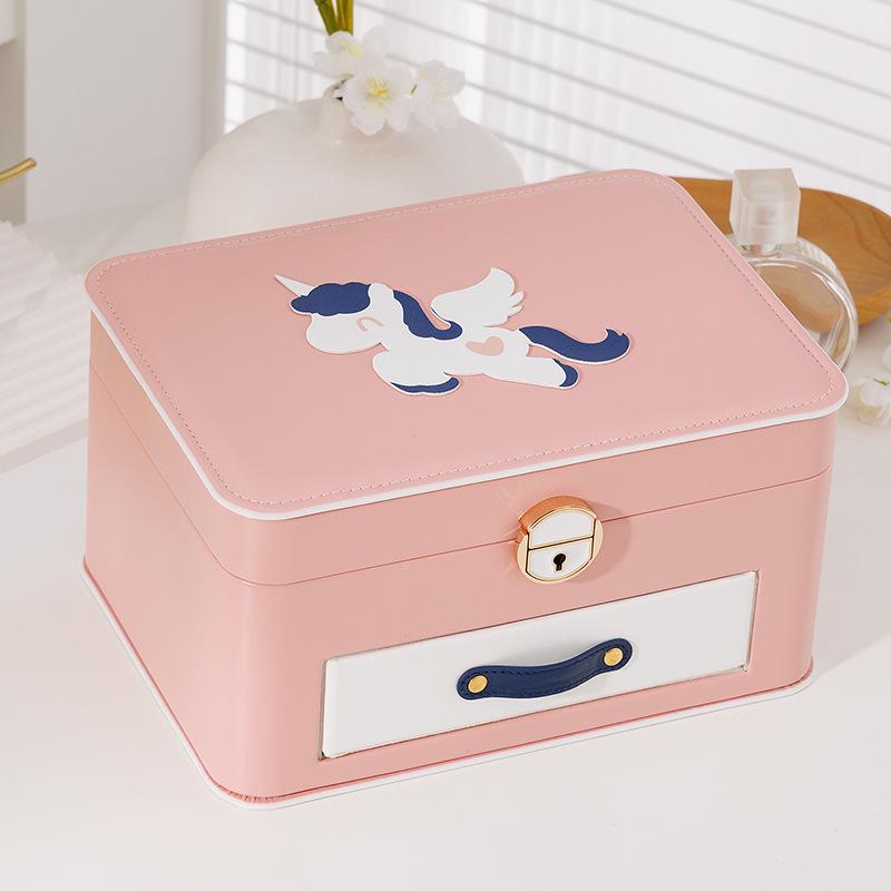 

New Advanced2-Layer PU Leather Large Display Jewelry Box Organizer for Rings and Earrings Gift Box for Jewelry Storage with Lock 25x18.5x13.5cm