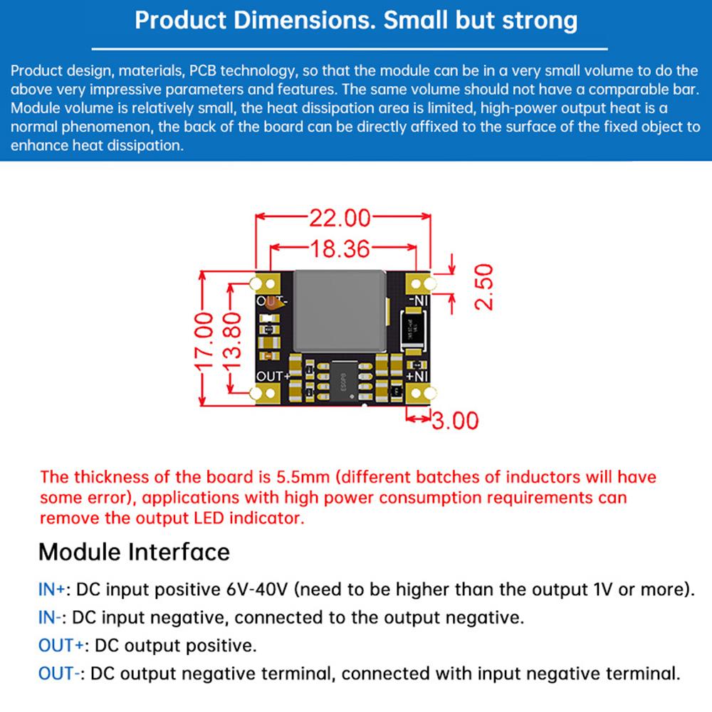 5A DC-DC Buck Module 6V-40V to 3.3V 5V 12V High Power Low Ripple DC Buck Power Supply Module Regulator Module