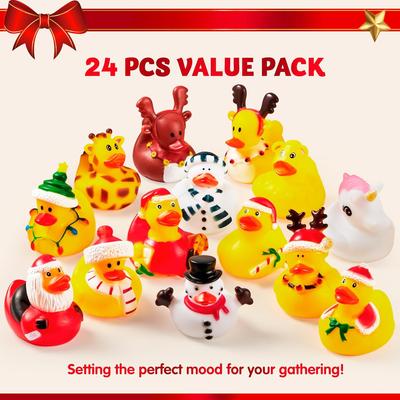 JOYFY 24 PCS Christmas Ducks for Stocking Stuffers Xmas Rubber Duck Bath Toys for Kids Gift Party Favor Novelty Duckies