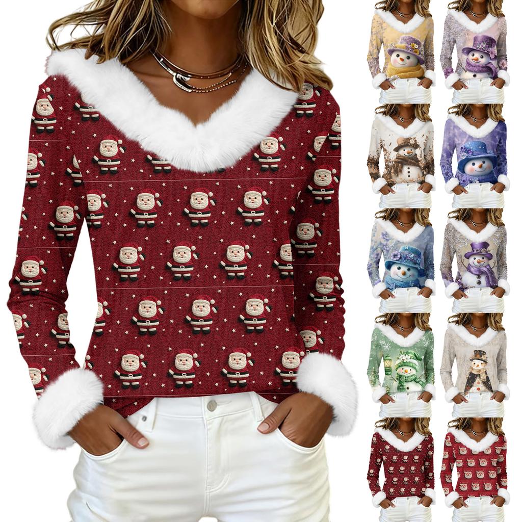 Camicie a Maniche Lunghe da Donna Magliette Carine Stampe Natalizie Magliette Bluse Casual Taglie Forti Top Basic Pullover