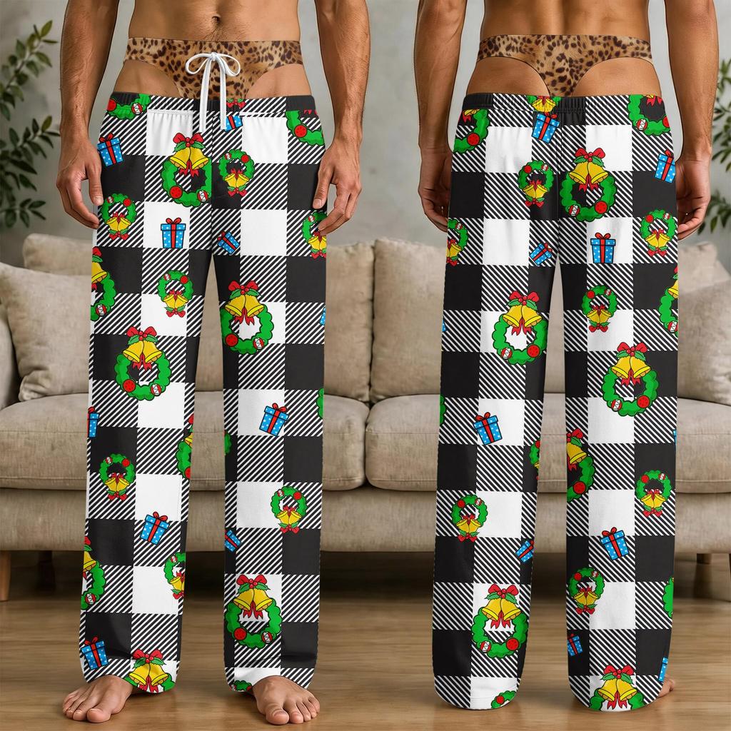 Men's Funny Christmas Print Pants with Pockets, Knit Casual Sleep Pants for Home