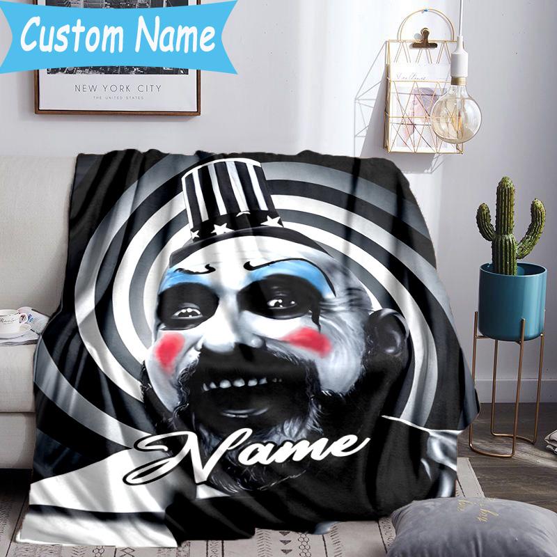 1PC Custom Name Clown Horror Throws Blanket Flannel Blankets for Couch Bed Gifts for Men Women Travel Picnic Christmas Fan Gifts