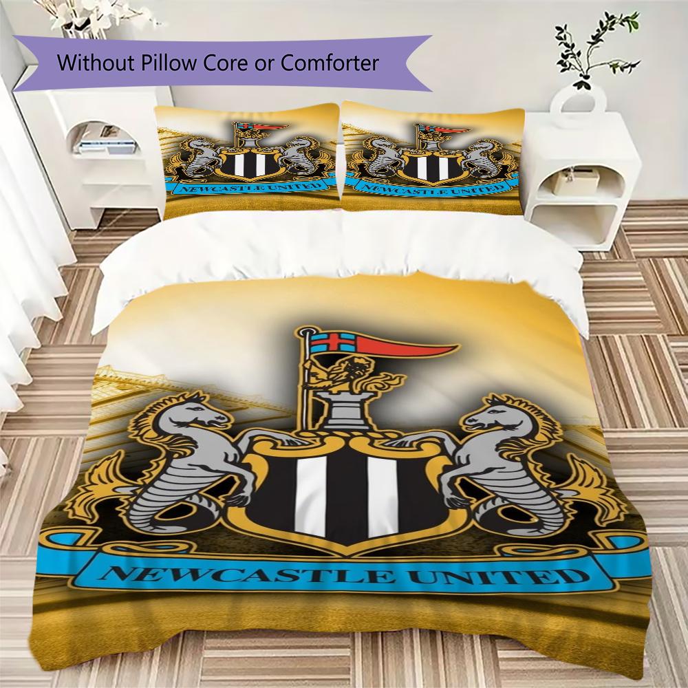 Newcastle United FC Muster Bettwäsche Steppset Bettbezug Kissenbezug Heimdekoration Geburtstagsgeschenk (1 * Bettbezug + 2 * Kissenbezug ohne Füllung)