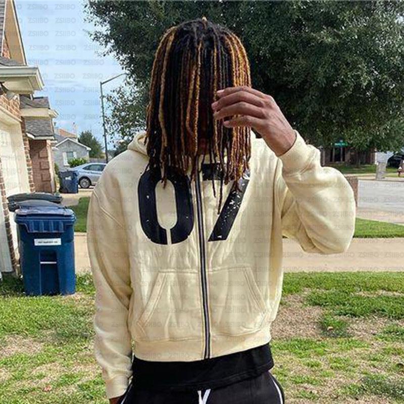 European & American Trendy Hooded Cardigan: Street Hip Hop Style Sweatshirt with Digital 07 Print