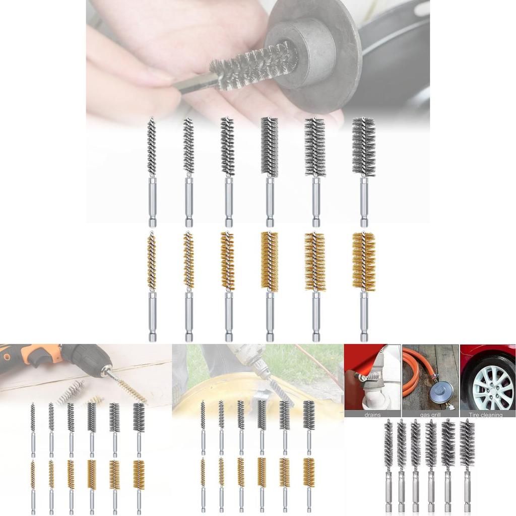 Durable 1/4 Inch Steel Wire Brush Set With 14 Assorted Sizes For Rust Removal And Deep Hole Cleaning