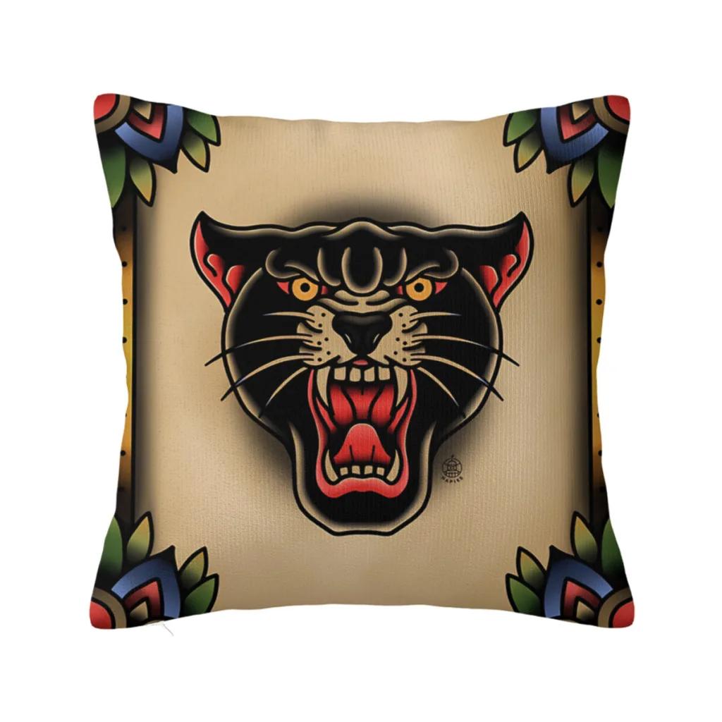 

Чехол для подушки Tattoo Panther из полиэстера для дивана, офиса, декоративный, многоразовый, декоративные чехлы для подушек Coussincase 40x40cm16x16Inch