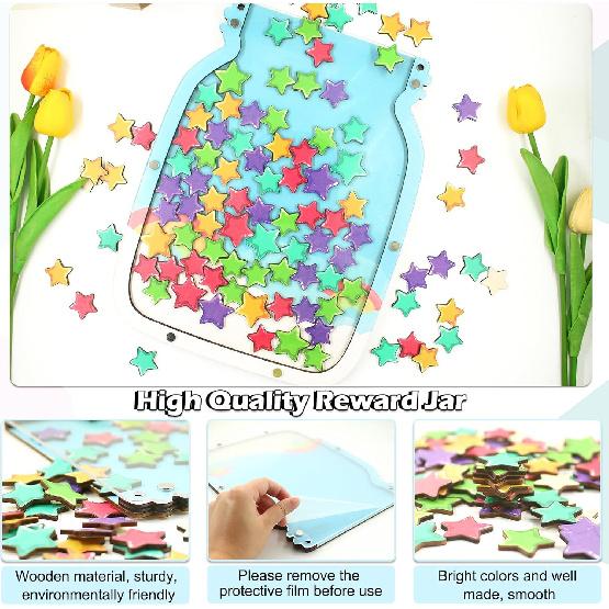 100pcs Reward Jar Classroom, Reward Jar for Kids, Star Jar Behavior Management Classroom Tools, Reward Jar for Good Behavior Home Classroom School