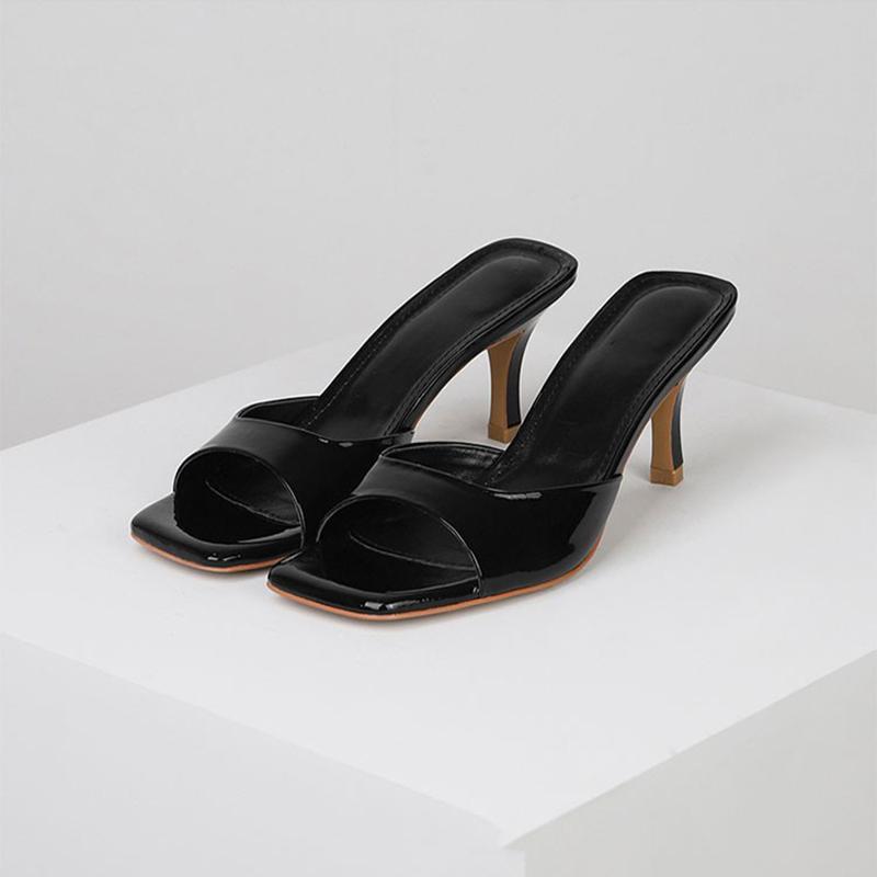 Street Style Summer High Heel Women Slippers Ladies Outdoor Square Toe Dress Stripper Slides Sandalias