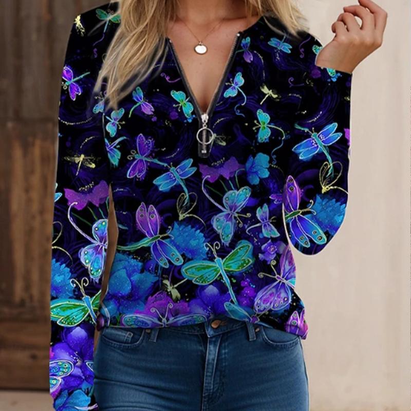 

Женские осенние красивые футболки с длинным рукавом с цветочным принтом, свободные футболки с V-образным вырезом больших размеров, удобные блузки 4XL чёрный