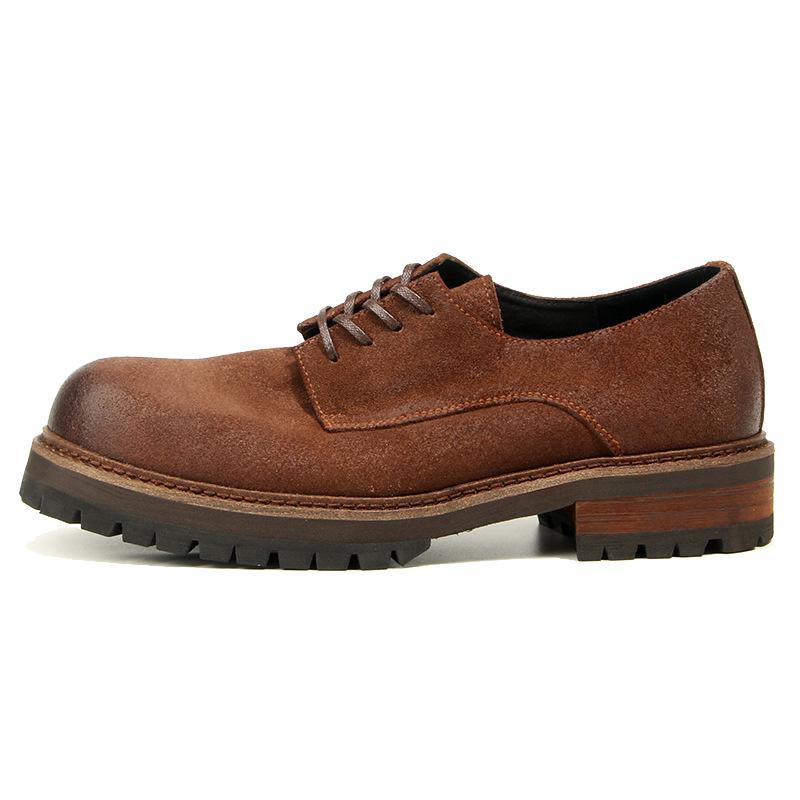 16-2 Oil Wax Matte Big Head Leather Shoes Retro Round Head Tooling Shoes Thick Sole Fashionable Simple Casual Leather Shoes