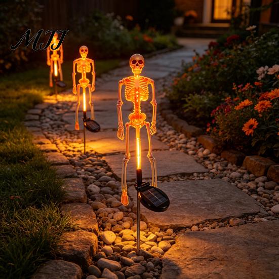 Solar Powered Path Lighting 3D Skeleton Halloween Garden Lamp, Spooky Human Pathway Glowing Lawn Ornaments for Parties Lights, Waterproof Resin