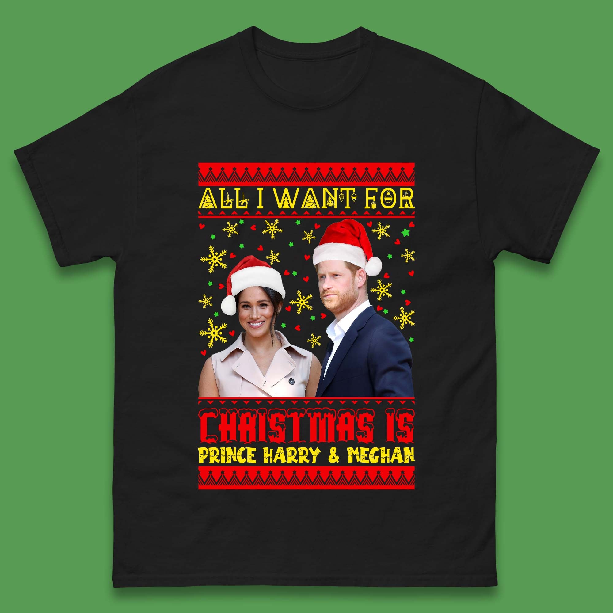 Prince Harry & Meghan Christmas Mens T-Shirt Womens Tops Tees XL