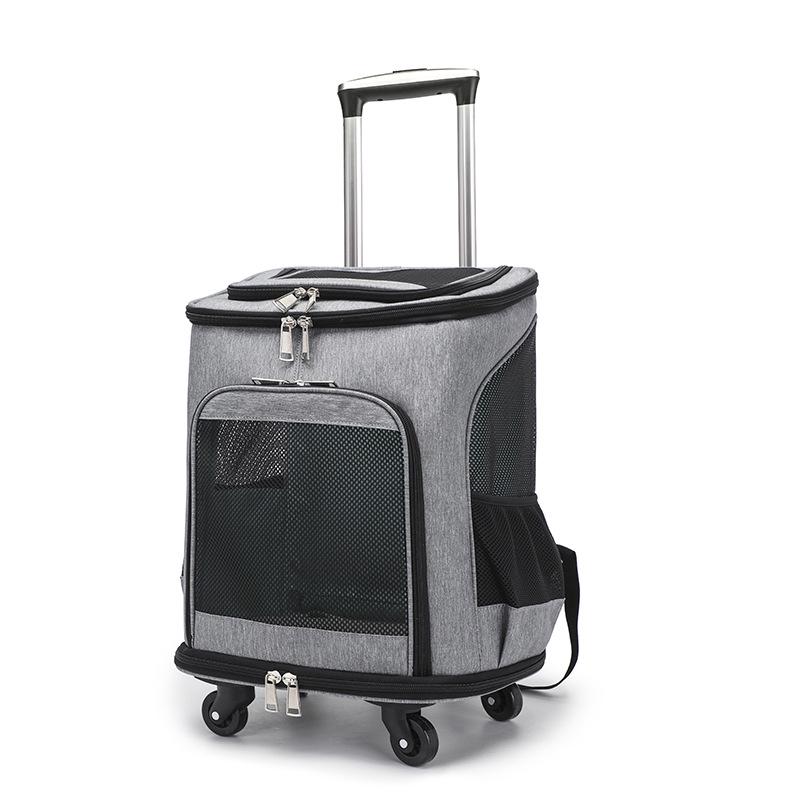 

Портативный рюкзак-тележка для кошек и собак серый