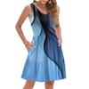 Women's Summer Fashion Casual V-neck Pleated Patchwork Color Block Patchwork Print Sleeveless Pocket Vest Dress