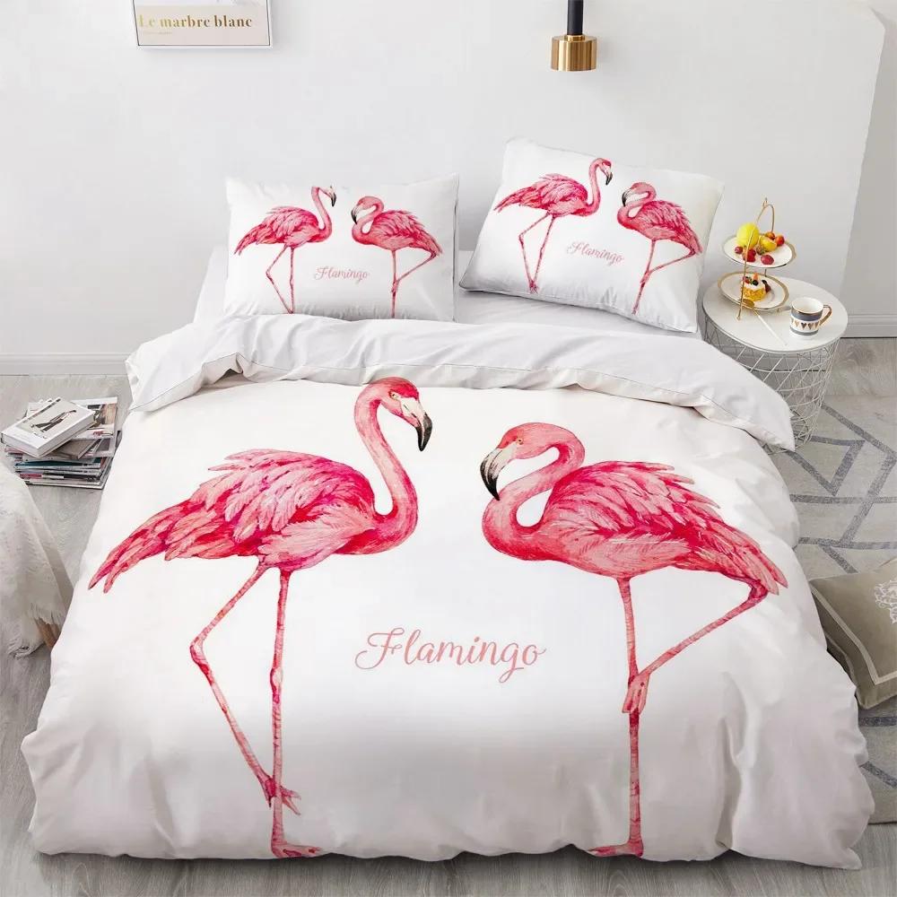 Flamingo Duvet Cover King Queen 3D Pink Animal Bedding Set for Kids Teens Adults Watercolor Style Quilt Cover with Pillowcase
