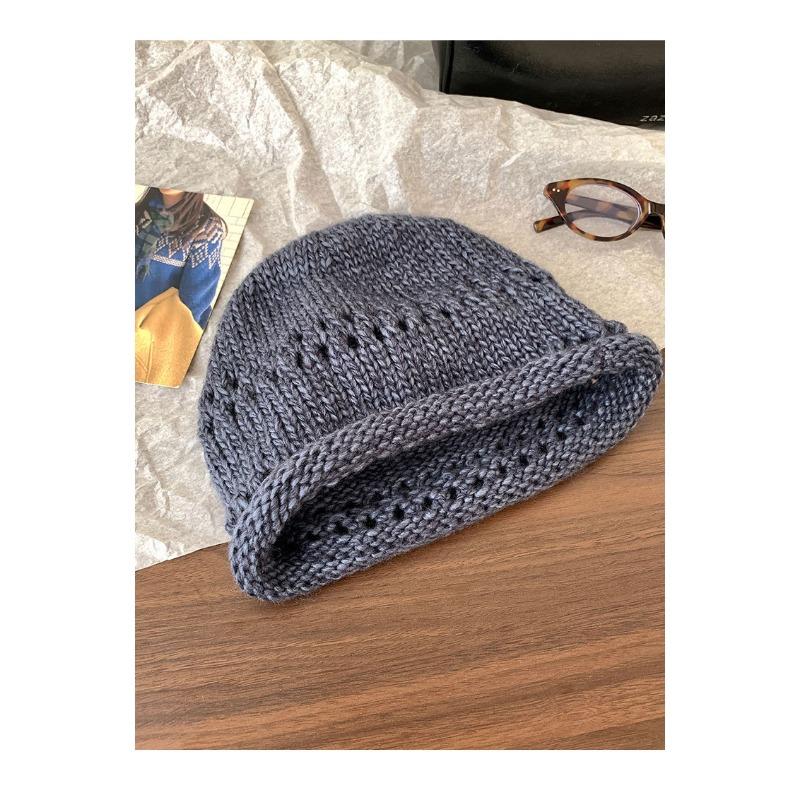 Women S Korean Style Solid Color Knit Beanie Loose Fit Warm Hat