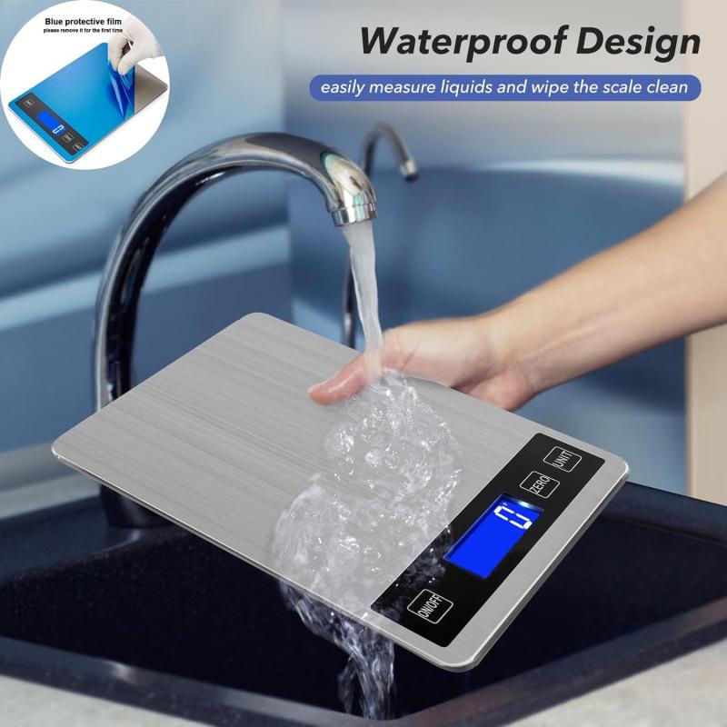 High Precision Tempered Glass Kitchen Scale for Baking and Coffee 5kg Battery Stainless Steel