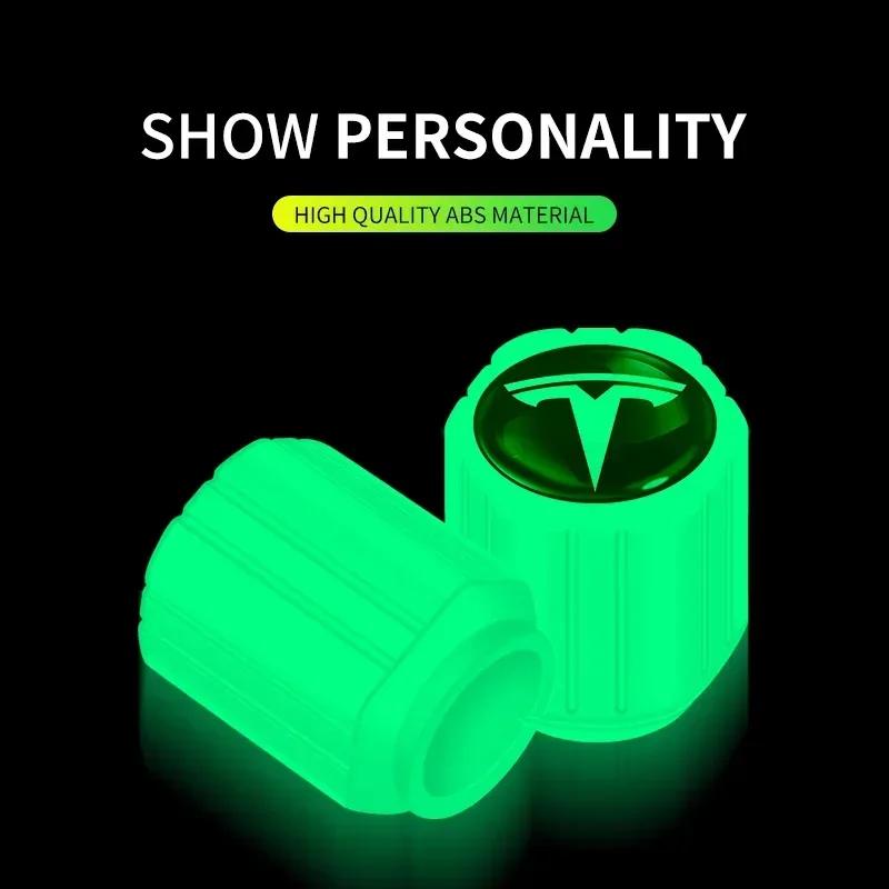 Car Sticker Tesla 4Pcs New Luminous Car Tire Valve Caps For Teslas Model 3 Model S X Y Style Roadster Invader Coil Mod WYE K80 C