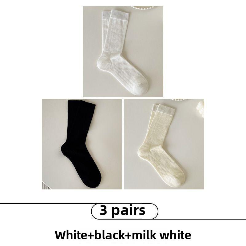 3 Paar Damen Sommer Dünn Vertikale Streifen Hohl Unifarben Alle Bauen Hohe Röhren Stapelsocken