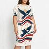 Women Plus Size Round Neck Short Sleeve Printed Asymmetric Top And Fitted Skirt Two Piece Set