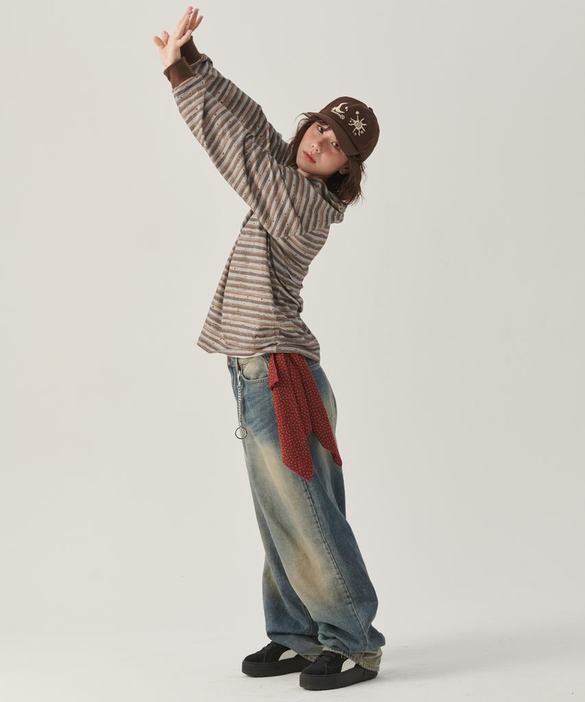 ESCAPEFROM Brush Stripe Star Full Print Long Sleeve Brown