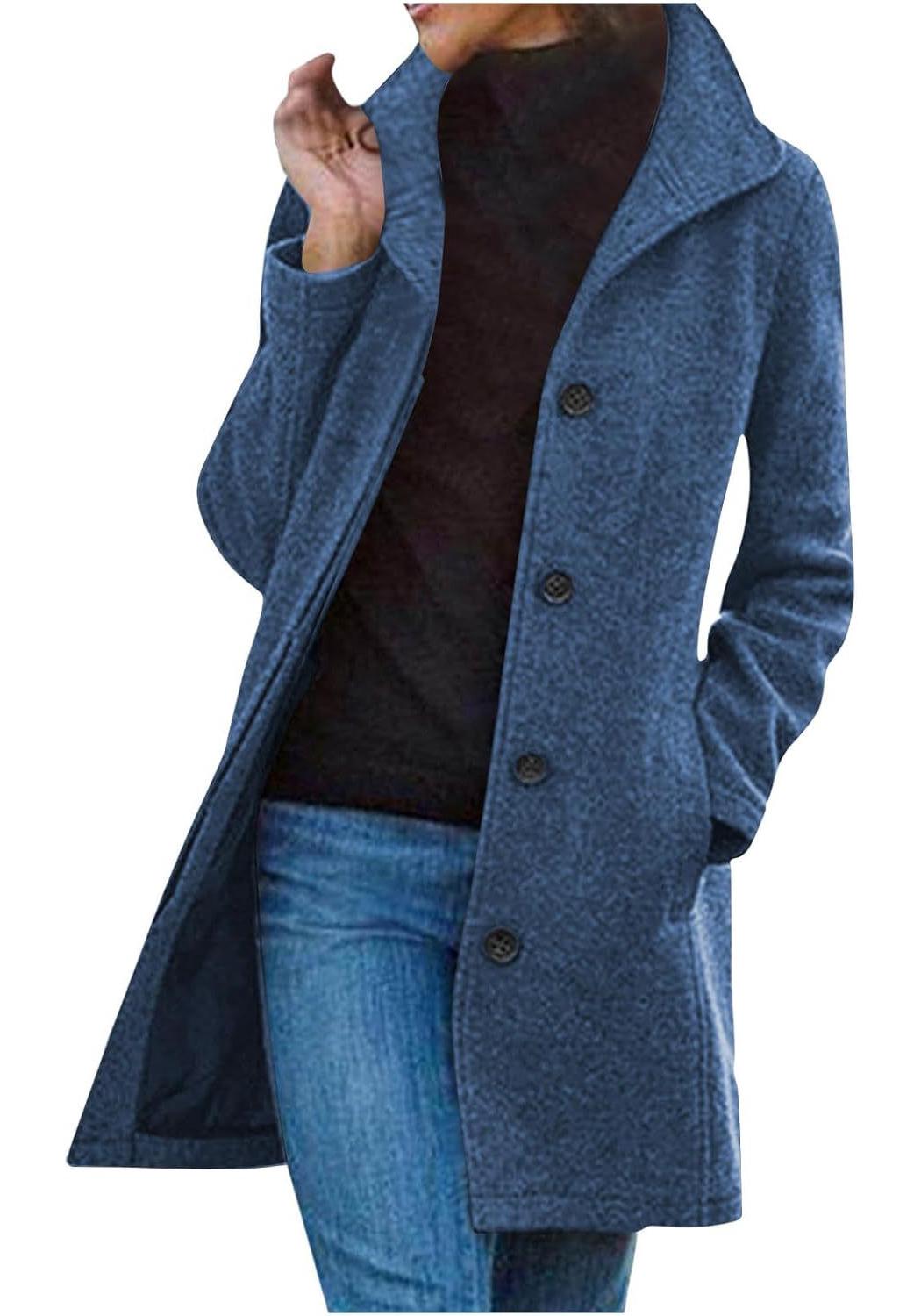 2023 Autumn/Winter Women s Mid-Length Thickened Woolen Coat L синий