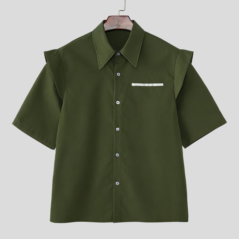 INCERUN Oversized Men Lapel Neck Short Sleeve Fake Two-piece Casual Shirts Tops