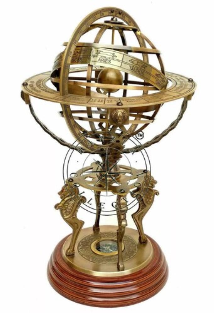 Solid Brass Armillary 18  Sphere World Globe Desktop Table Decor Lion Armillary aero