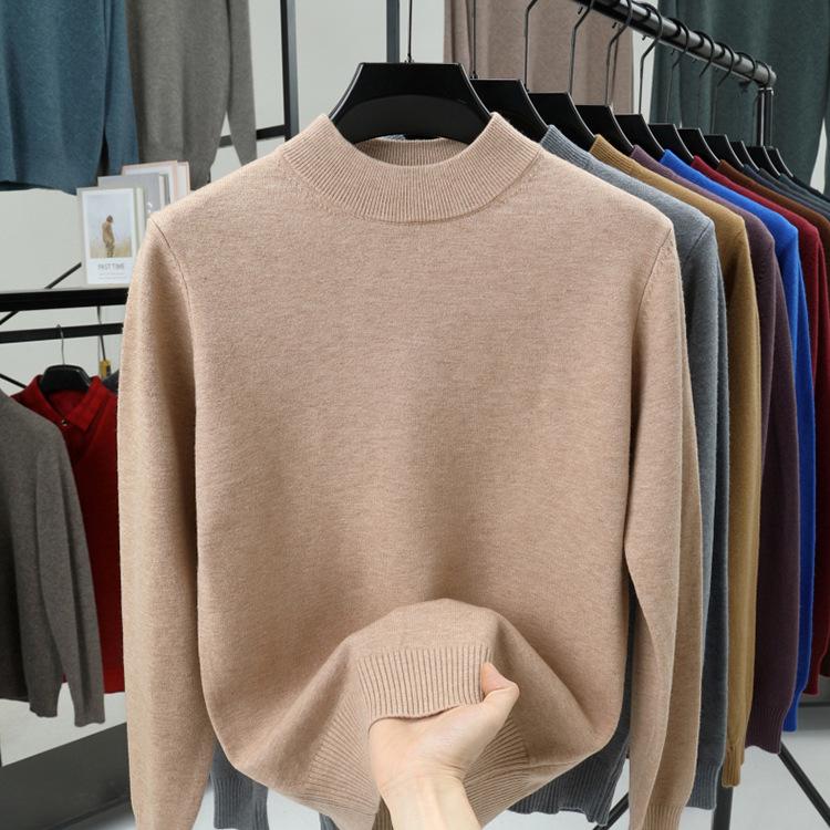 Men's Winter Knitted Wool Sweater with Half-High Collar