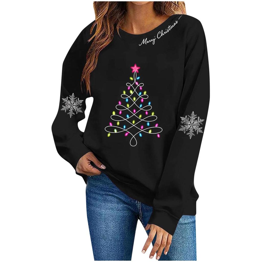 Women's Stylish Casual Christmas Print Pullover Sweatshirt for Holiday Party and Everyday Wear