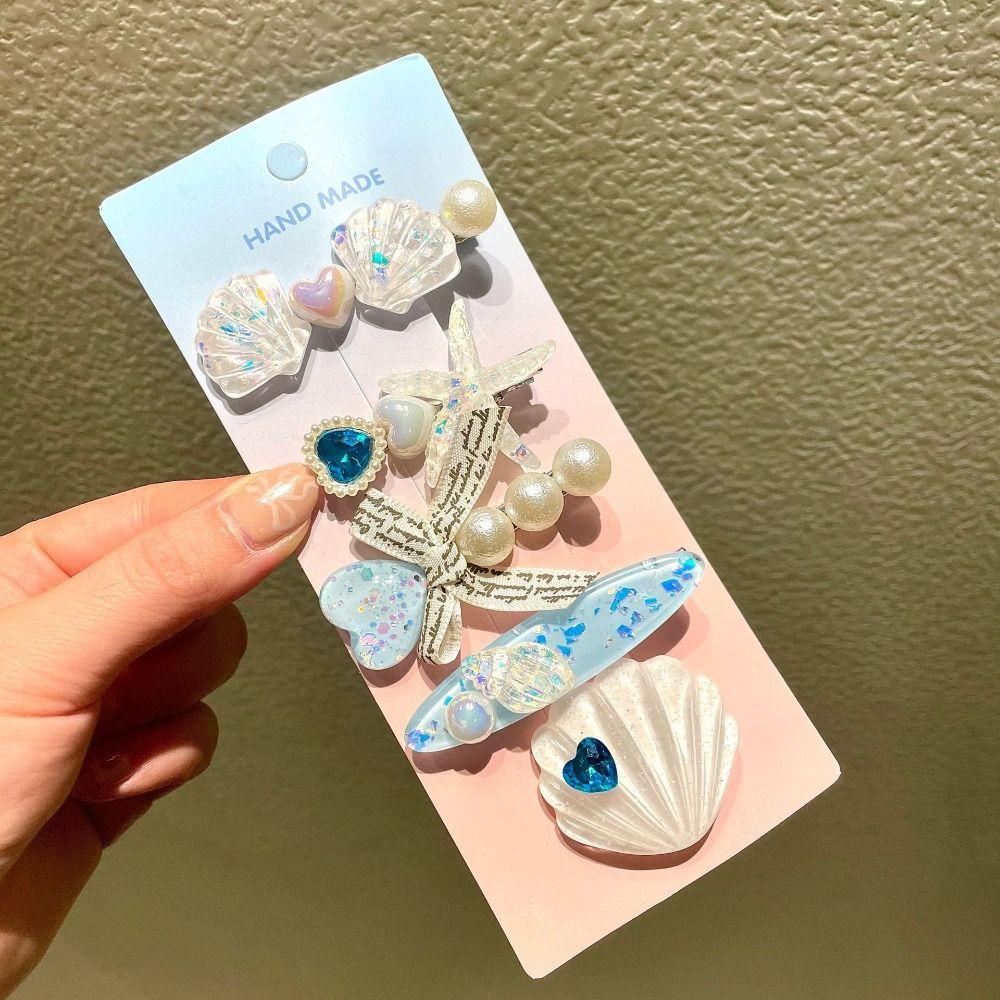 5pcs Ocean Series Shell Starfish Hair Clips Pearl Princess Headdress  Hair Accessories