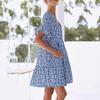 Women Summer Floral Midi Dress Casual V-Neck Ruffle Short Sleeve Flowy Dress Boho Beach