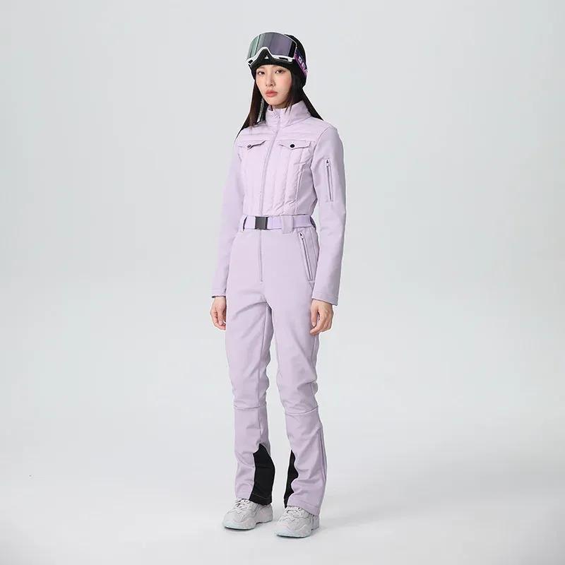 2025 Solid Body Fit Windproof Waterproof Ski Suit Outdoor Snowboard Sets Woman Thermal Breathable Snow Sports One Piece Clothing