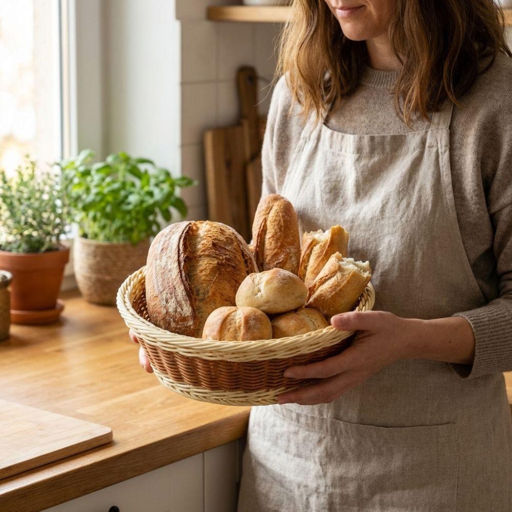 Round Handwoven Fruit Basket Breathable Vegetable Drain Basket Snack Basket Bread Display