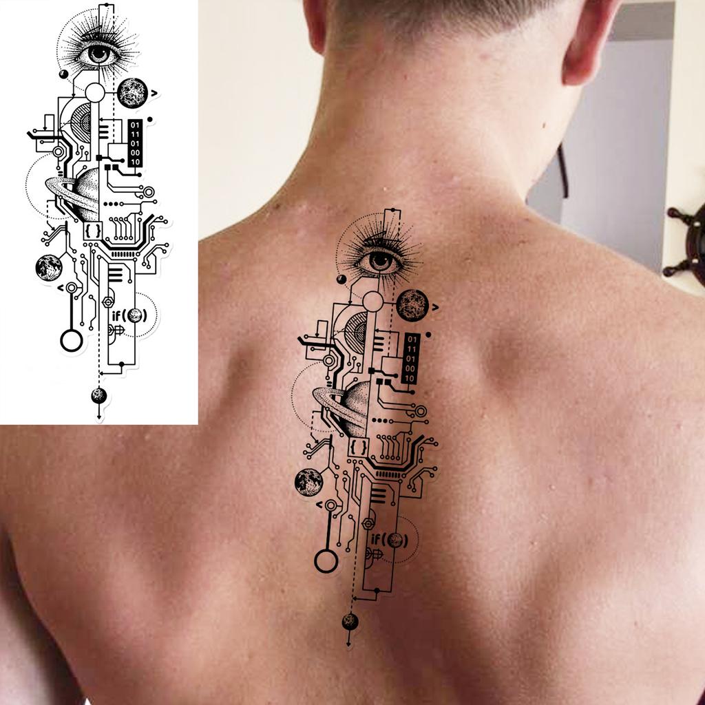1 Sheet Geometric Planet Mountains Temporary Tattoos For Women Men Forearm Foot, Waterproof Long Lasting Realistic Tatoo Sticker