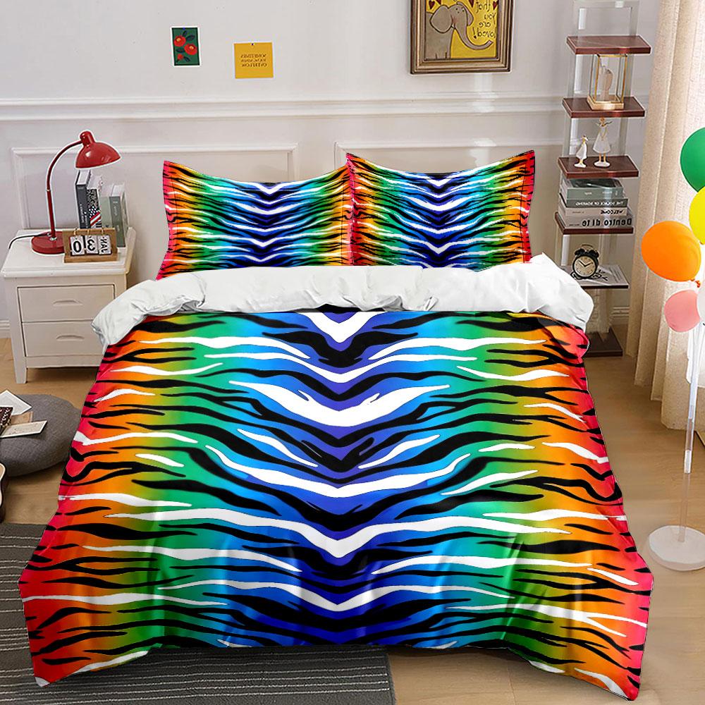 Rainbow Zebra Print Bedding Set Bedding Duvet Cover Set Duvet Cover Pillowcases  (1 * Duvet Cover 2 * Pillowcases, Without Duvet Insert)