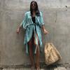 Bikini Cover Up Damen Batikmuster Strand Kimono Badeanzug Cape Sommer Wickelkleid mit Gürtel Urlaubsbadeanzug