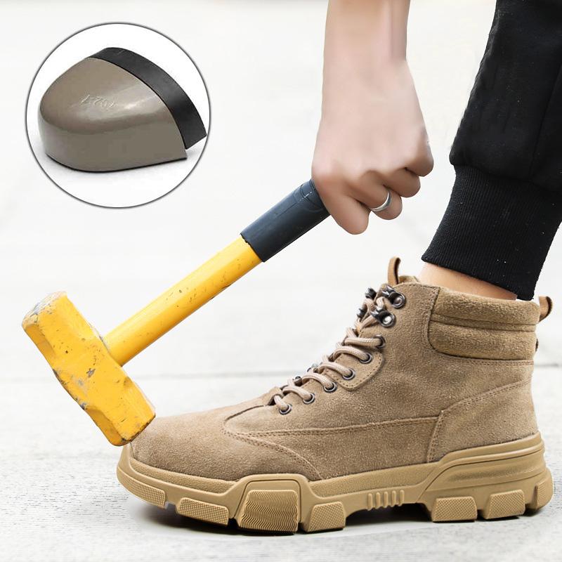 Suede Cowhide Labor Protection Shoes for Men Kevlar Steel Head Impact Resistant and Stab Resistant Breathable Safety Shoes