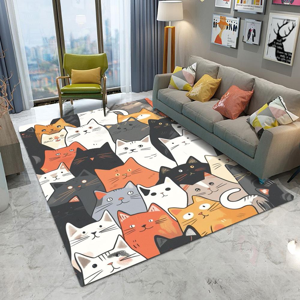 Abstract Art Cute Cat Kitten Carpet Living Room Sofa Bedroom Study Kitchen Entrance Door Mat Non-slip Cool Home Decoration Rug
