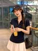 Simple casual Polo collar short-sleeved T-shirt women's summer shoulder thin temperament beautiful high-end small top