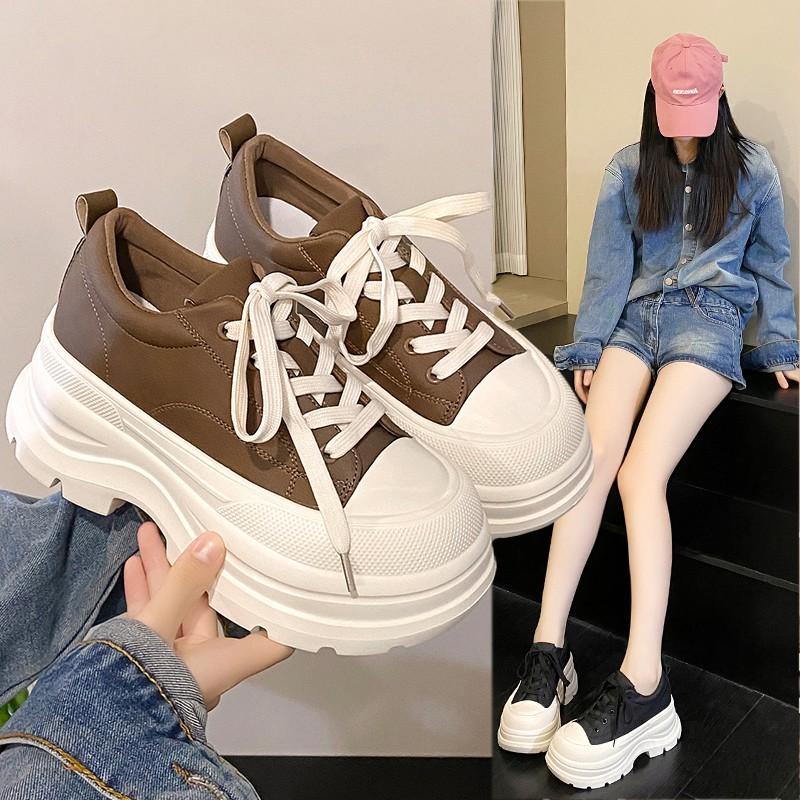 

Модные Ретро Однотонные Кроссовки Женские на Толстой Подошве-Платформе на Массивном Каблуке с Круглым Носком на Шнуровке Модные Западные Повседневные Тренировочные Панк Обувь 35 коричневый