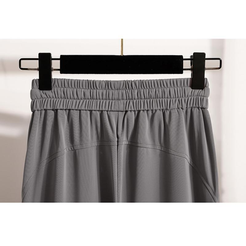 DIMANAF Plus Size Pants Women Summer Solid Elastic Waist Oversized Casual Loose Harem Pants Loose Long Pants New