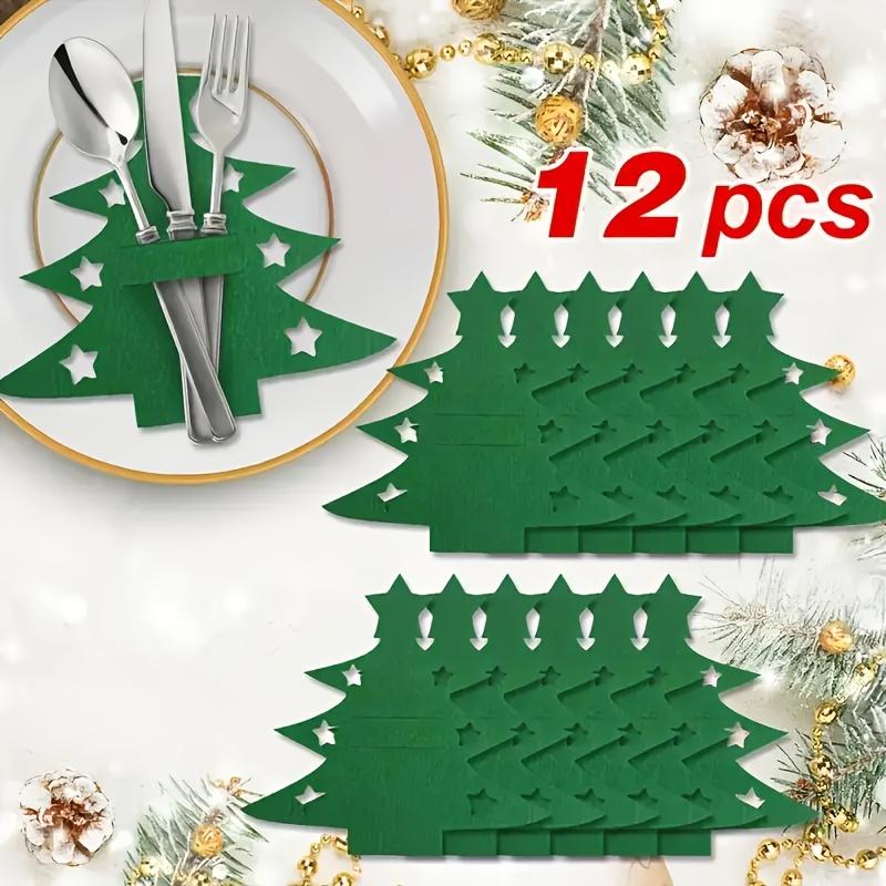 12 Pezzi Tappetini Portaposate in Feltro a Forma di Albero di Natale con Decorazioni a Stella Durevoli per la Casa Decorazioni per Tavola per Feste Natalizie