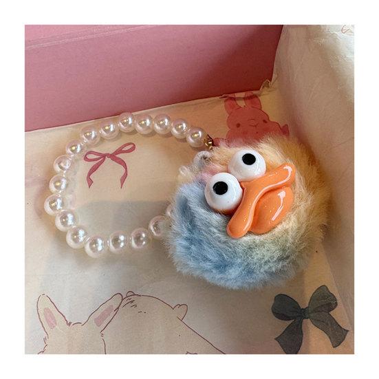 Large Mouth Cartoon Plush Doll Keychain With Faux Pearls Lanyard